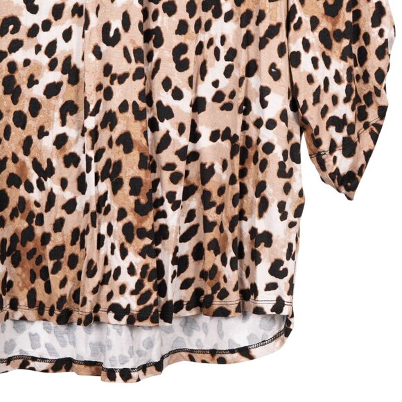 Calvin Klein Leopard Print Blouse Womens XL Roll Tab Sleeve Zipper Front Brown - Picture 3 of 6